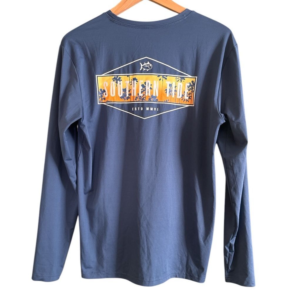 Southern Tide Palm Navy Performance Sun Fish Swim Long Sleeve Shirt Men's Sz S
